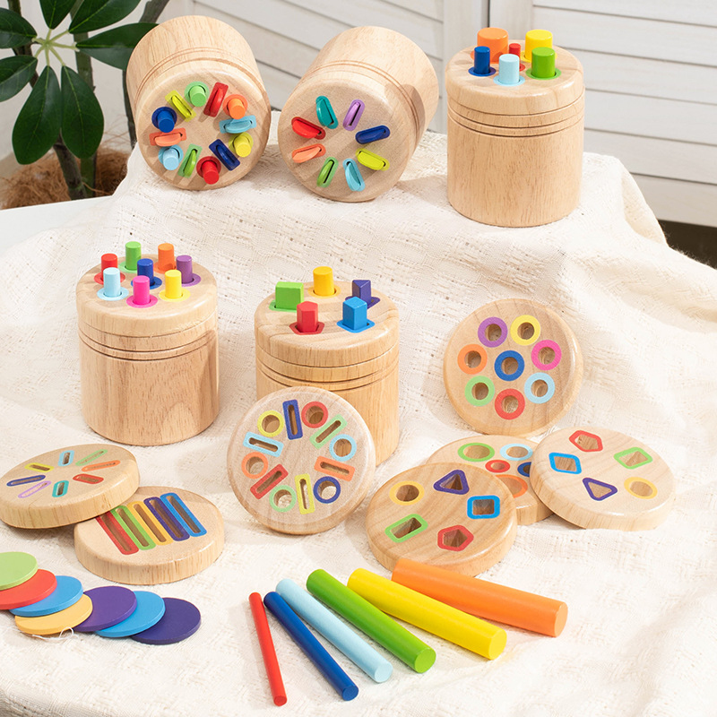 Woodworking Kids Toys - Montessori Wooden Shape Sorting Barrel Kids