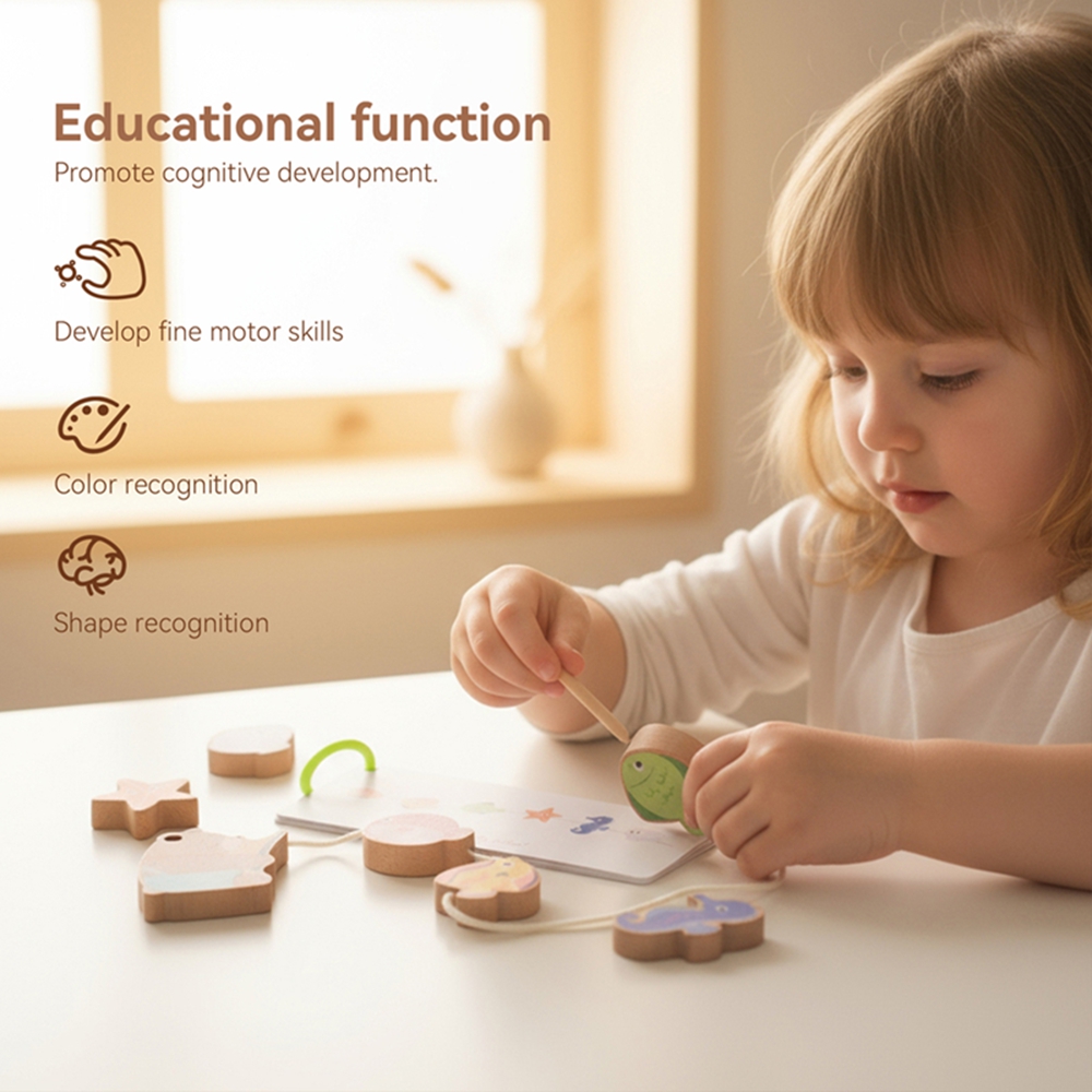 Woodworking Kids Toys - Baby Wooden Threading Toy Montessori Educational