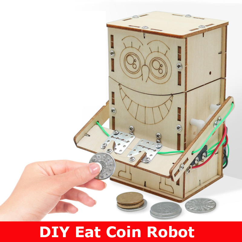 Woodworking Kids Toys - Wooden Electric Powered Eat Coin Robot