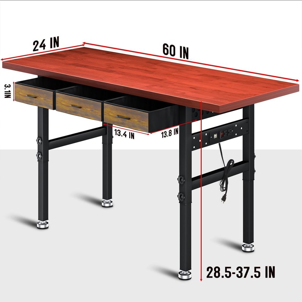 60in Adjustable Height Workben - đánh giá và giá Workbench Woodworking