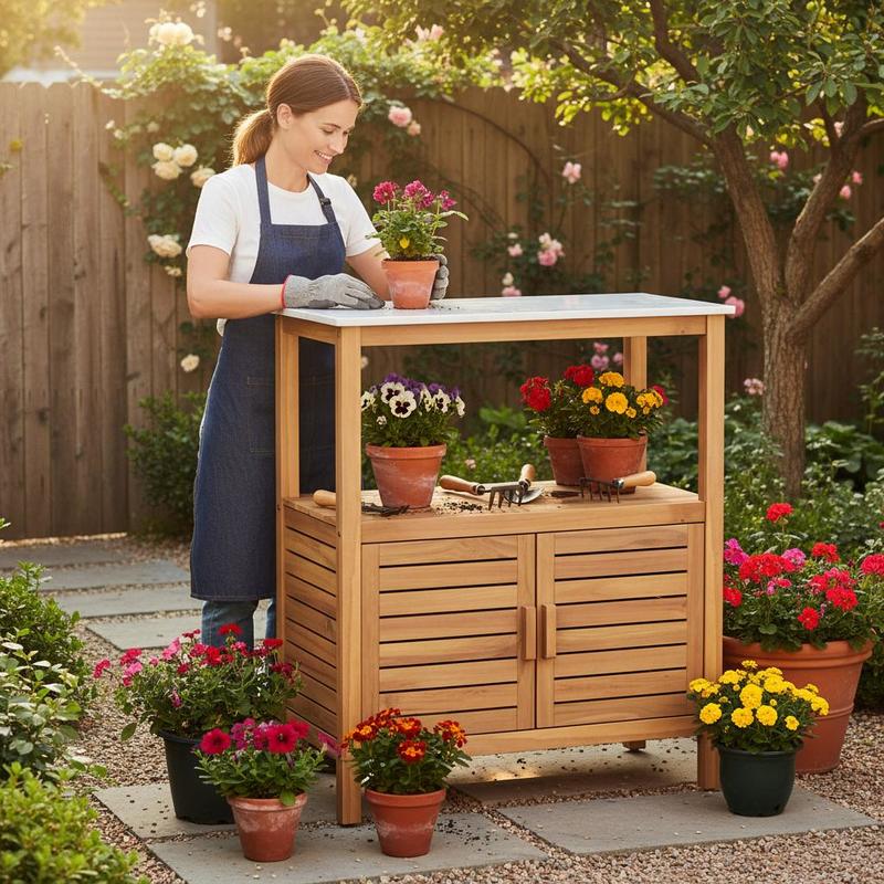 Outdoor Potting Bench Acacia W - đánh giá và giá Workbench Woodworking