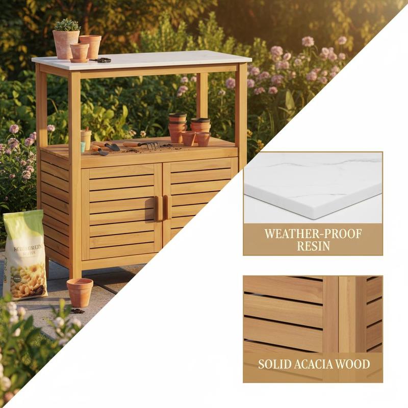 Outdoor Potting Bench Acacia W - đánh giá và giá Workbench Woodworking