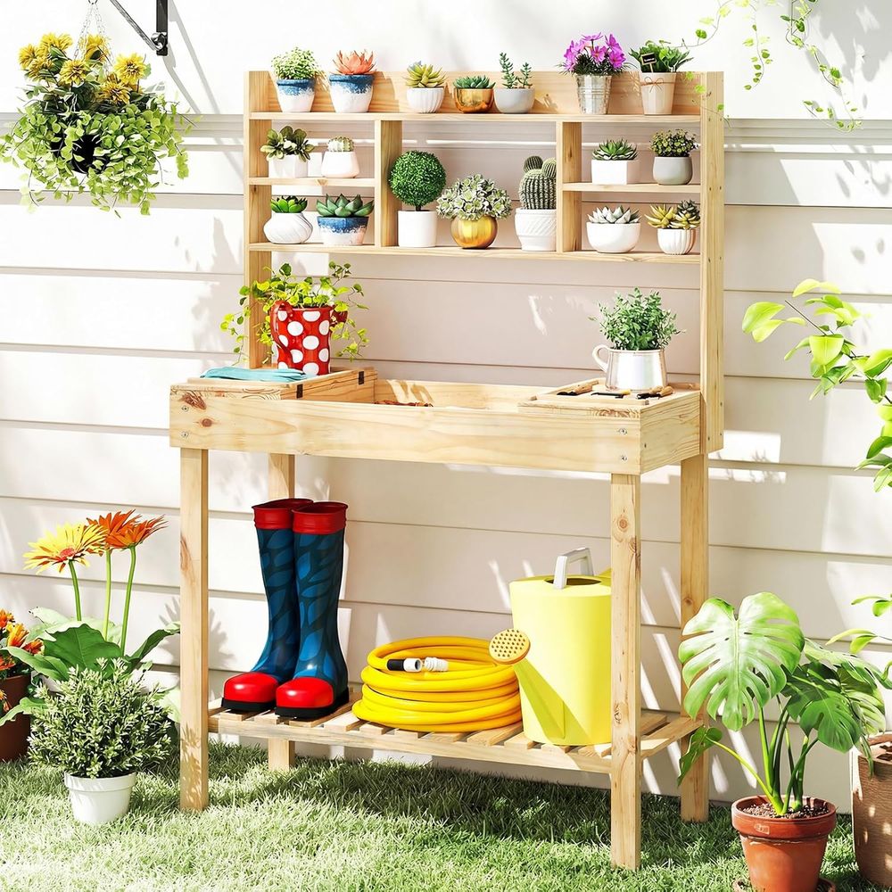 Potting Bench Table, 60” Wood  - đánh giá và giá Workbench Woodworking